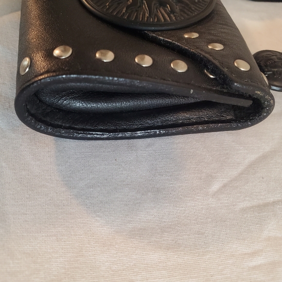 Vintage Gianni Versace Mini Belt Bag Black Stud Italy Medusa Sunburst Leather - Picture 5 of 11